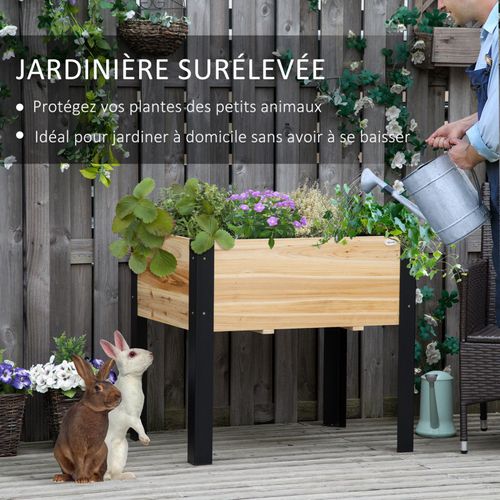 Jardinière Rectangulaire Sur Pieds Lisa Bois De Sapin Et Noire