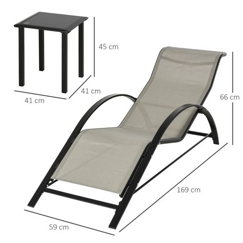 Lot De 2 Bains De Soleil Avec Table Larry Noir Et Grège