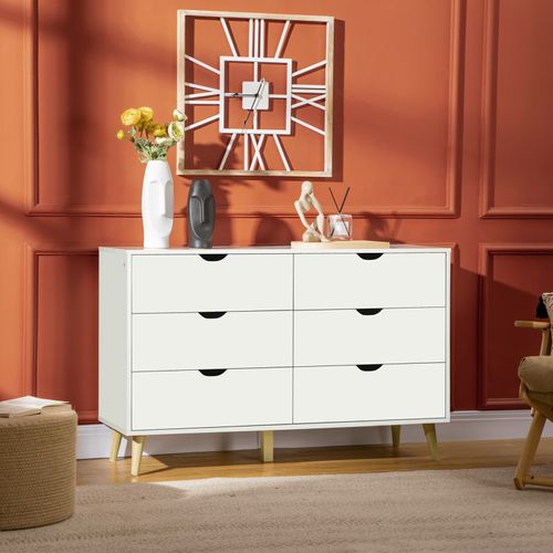 Commode Scandinave 6 Tiroirs Lucinda Bois Et Blanc