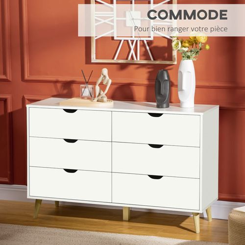 Commode Scandinave 6 Tiroirs Lucinda Bois Et Blanc