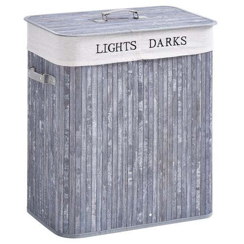 Double Panier à Linge Utah En Toile Et Bambou Gris