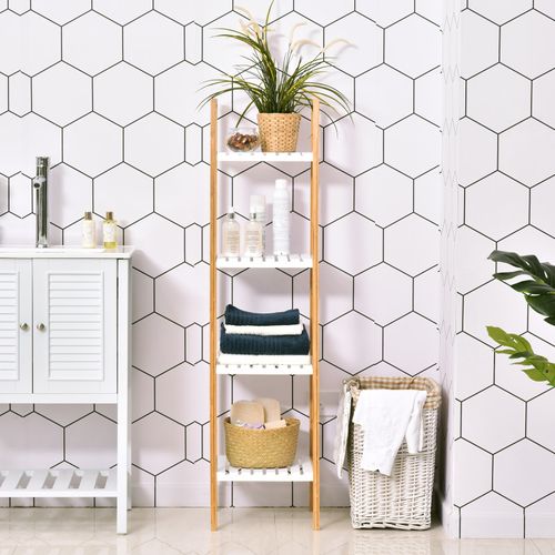 Etagère Salle De Bains Grimsby Bambou Et Blanc
