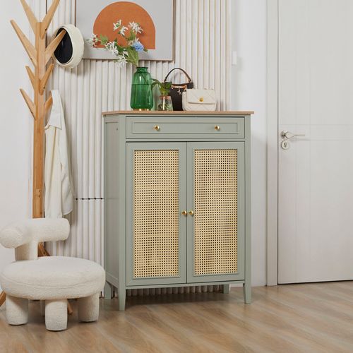 Meuble à Chaussures Mandura Rotin Et Verre D'eau