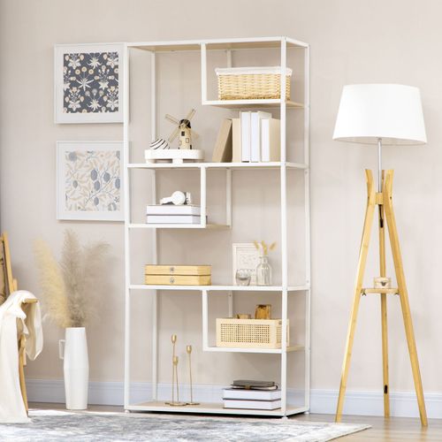 Bibliothèque Étagère Berangere Blanche Et Bois Clair