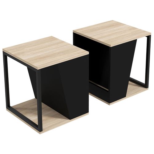 Lot De 2 Tables Liam Aspect Bois Et Noires