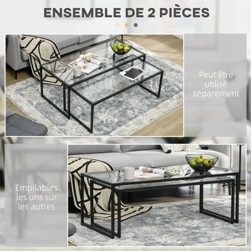 Lot De 2 Tables Gigognes Rectangulaires Lola Verre Et Noir