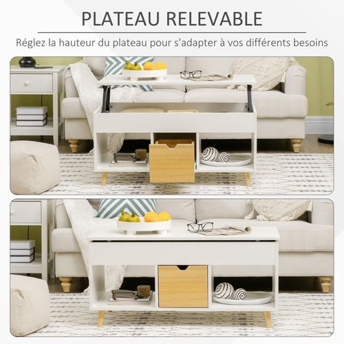 Table Basse Relevable Joe Aspect Bois Et Blanc