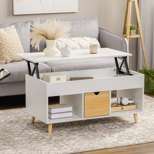 Table Basse Relevable Joe Aspect Bois Et Blanc