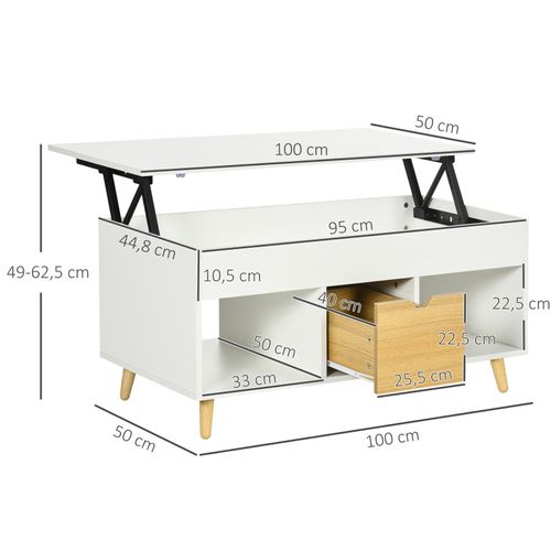 Table Basse Relevable Joe Aspect Bois Et Blanc
