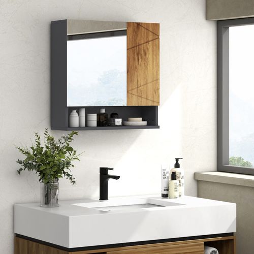 Armoire Miroir Salle De Bain Fanny Anthracite Et Bois