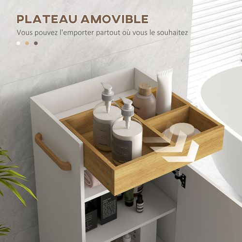 Meuble Bas Salle De Bain Roulant Myriam Blanc Et Bois De Hêtre