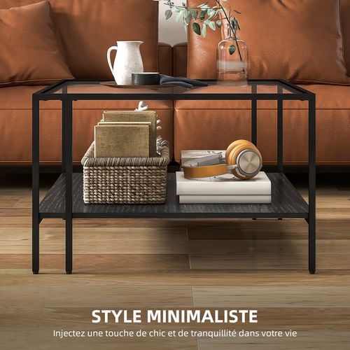 Table Étagère Carrée Diana Verre Et Noir