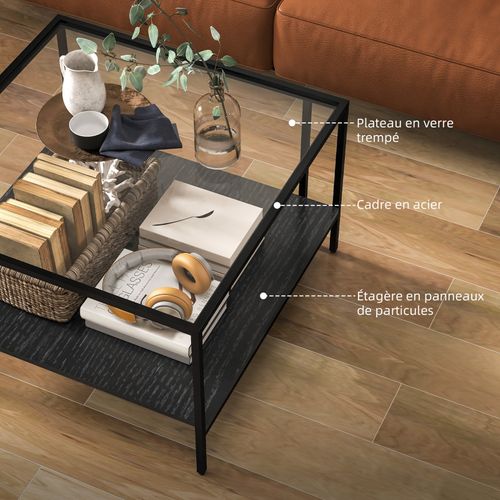 Table Étagère Carrée Diana Verre Et Noir