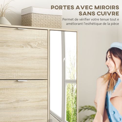 Meuble à Chaussures Placard Et Miroir Alicia Aspect Chêne