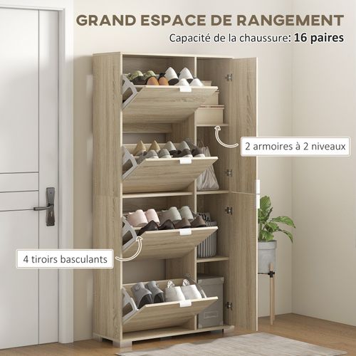 Meuble à Chaussures Placard Et Miroir Alicia Aspect Chêne