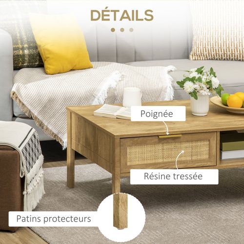 Table Basse Pol Aspect Bois Et Rotin