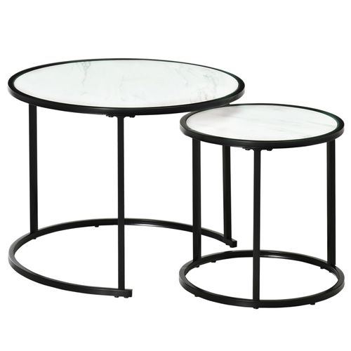 Lot De 2 Tables Basses Rondes Gigognes Orphee Noires Et Blanches