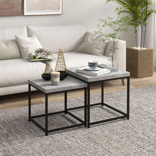 Lot De 2 Tables Basses Carrées Gigognes Tim Noires Et Béton Ciré