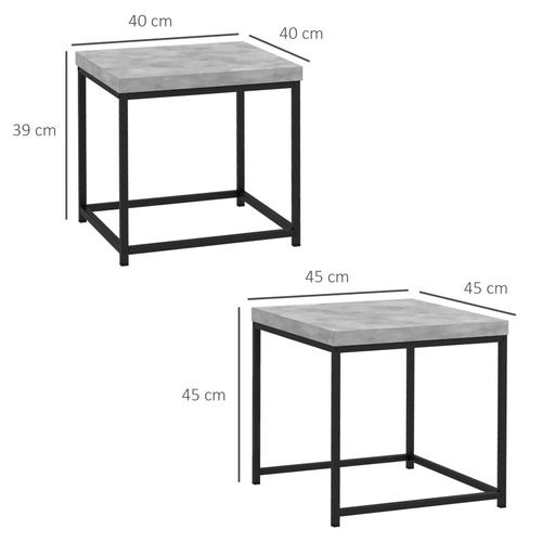 Lot De 2 Tables Basses Carrées Gigognes Tim Noires Et Béton Ciré
