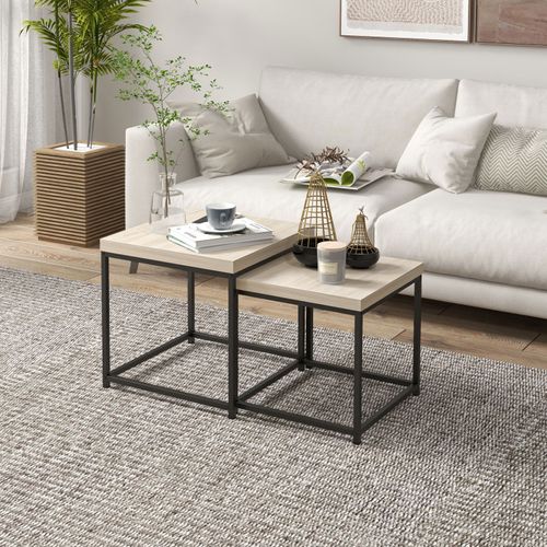 Lot De 2 Tables Basses Carrées Gigognes Tom Noires Et Chêne Clair