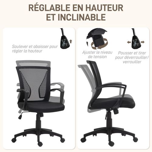 Chaise De Bureau Ergonomique Polyester Maille Noir
