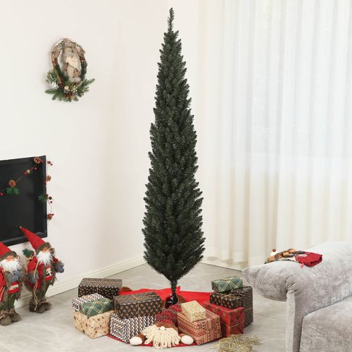 Sapin De Noël Artificiel Mince H.195 Cm 390 Branches Vert Foncé