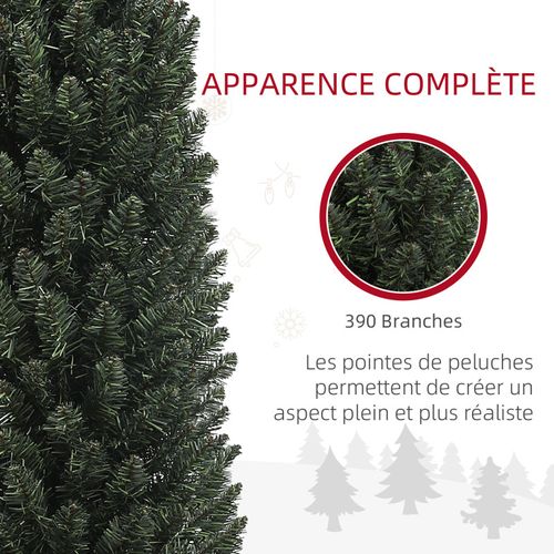 Sapin De Noël Artificiel Mince H.195 Cm 390 Branches Vert Foncé