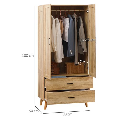 Armoire De Chambre 2 Portes Penderie 2 Tiroirs Aspect Chêne Clair