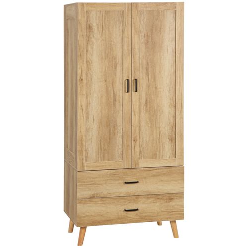 Armoire De Chambre 2 Portes Penderie 2 Tiroirs Aspect Chêne Clair