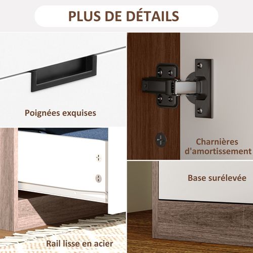 Armoire De Chambre 2 Portes - Penderie, 3 Tiroirs - Blanc Effet Bois
