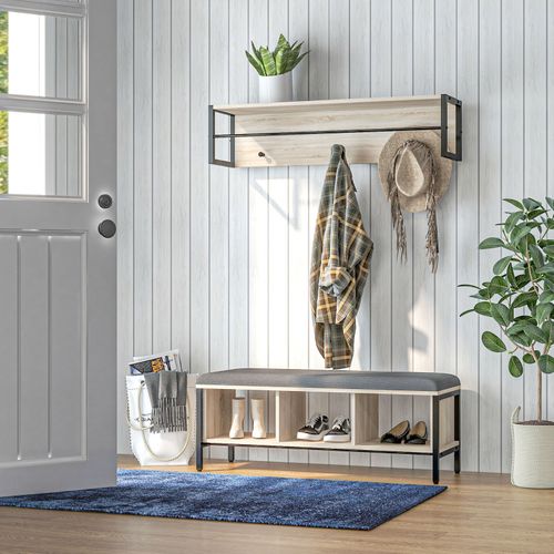 Vestiaire D'entrée Banc à Chaussures 3 Compartiments 3 Patères Barre Penderie