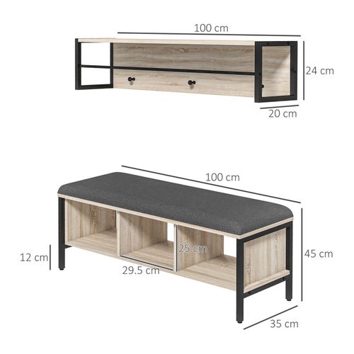 Vestiaire D'entrée Banc à Chaussures 3 Compartiments 3 Patères Barre Penderie
