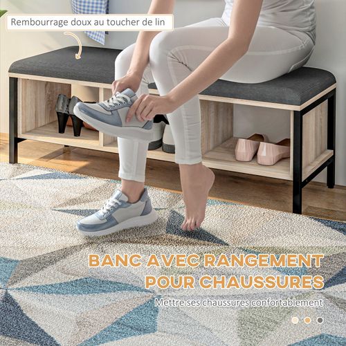 Vestiaire D'entrée Banc à Chaussures 3 Compartiments 3 Patères Barre Penderie
