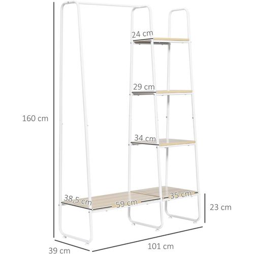 Vestiaire D'entrée - Penderie, 5 Étagères - Acier Blanc Aspect Bois Clair