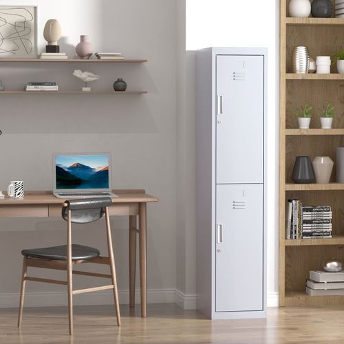 Vestiaire Métallique 2 Portes Verrouillables - 2 Tringles, 4 Étagères - Acier Gris