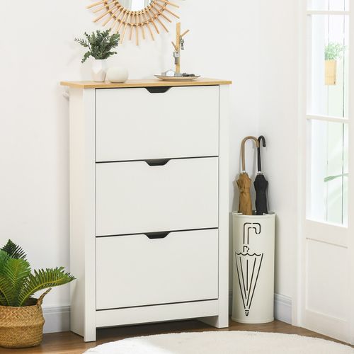 Armoire à Chaussures Portes Abattantes Compartiments Blanc Chêne