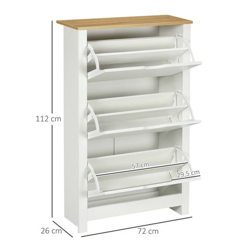 Armoire à Chaussures Portes Abattantes Compartiments Blanc Chêne