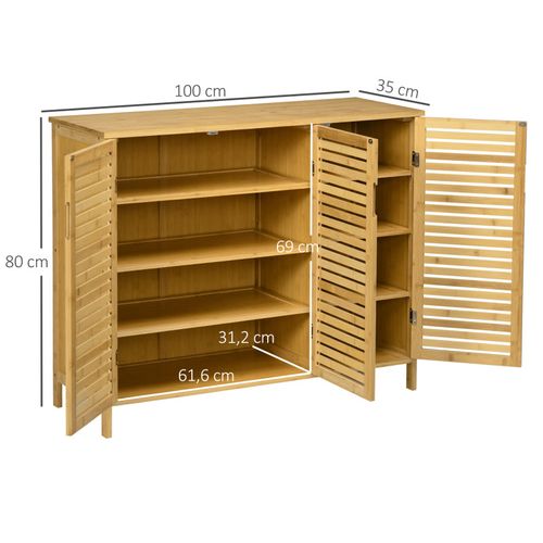 Meuble à Chaussures Style Cosy Chic - 3 Portes, 6 Étagères - Bambou Verni