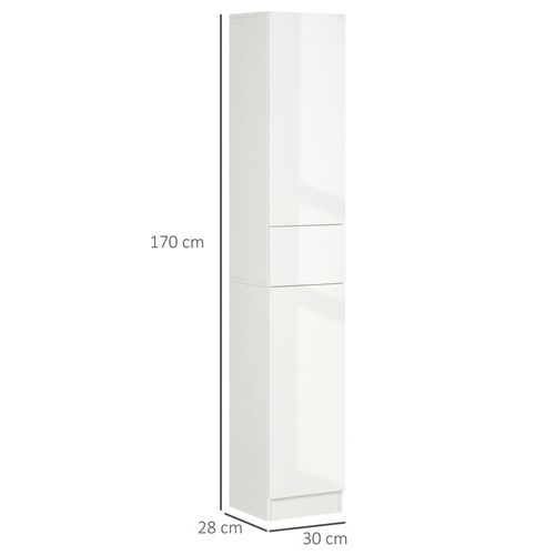 Meuble Colonne Salle De Bain 2 Portes 3 Étagères Tiroir Façade Blanc Laqué