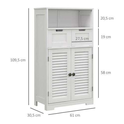 Meuble De Salle De Bain 2 Portes Persiennes 2 Tiroirs Niche Blanc