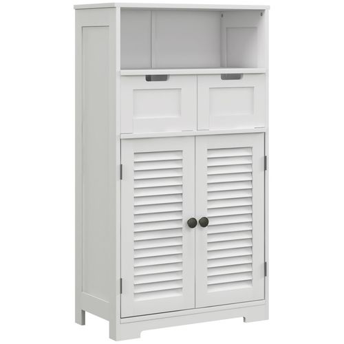 Meuble De Salle De Bain 2 Portes Persiennes 2 Tiroirs Niche Blanc