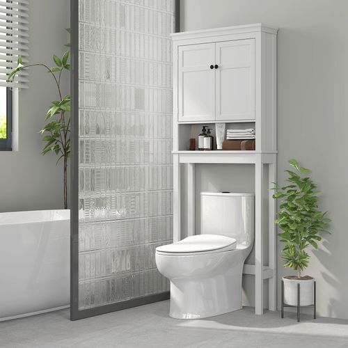 Meuble Wc Meuble Dessus Toilettes Style Classique Chic 2 Portes Étagère Niche Blanc