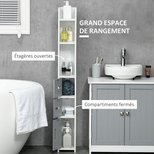 Colonne Salle De Bain H. 120 Cm - Multi-rangement - Blanc Gris