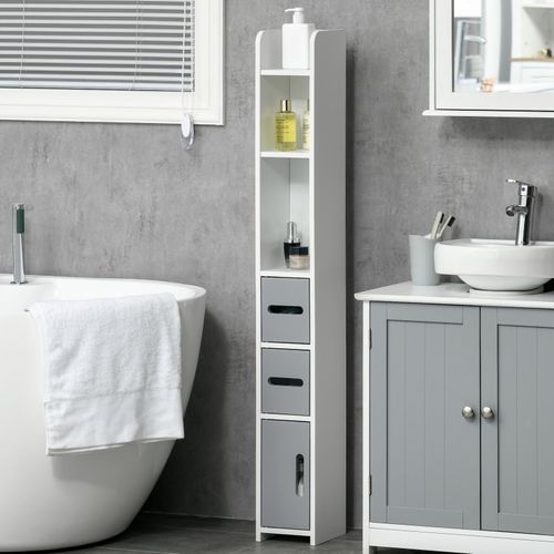 Colonne Salle De Bain H. 120 Cm - Multi-rangement - Blanc Gris