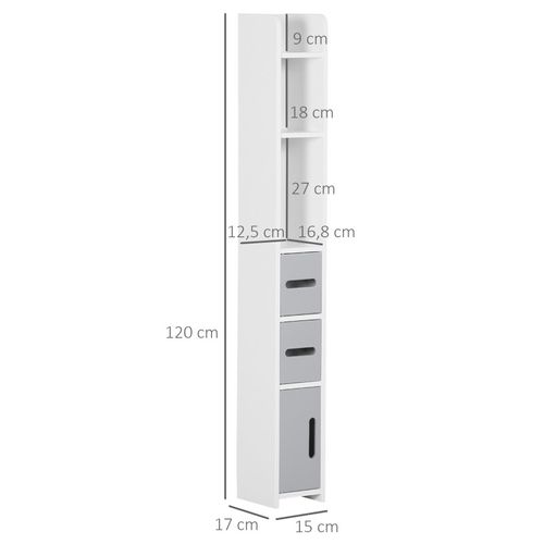 Colonne Salle De Bain H. 120 Cm - Multi-rangement - Blanc Gris