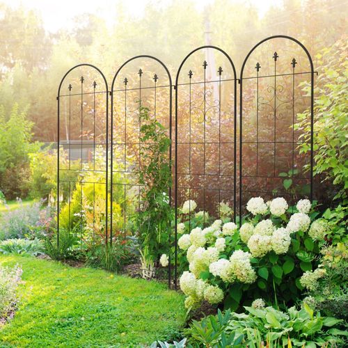 Lot De 4 Treillis De Jardin Support Plantes Grimpantes Acier Noir