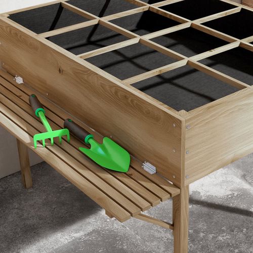 Jardinière Rectangulaire Sur Pied 12 Compartiments Tablettes Rabattables Bois