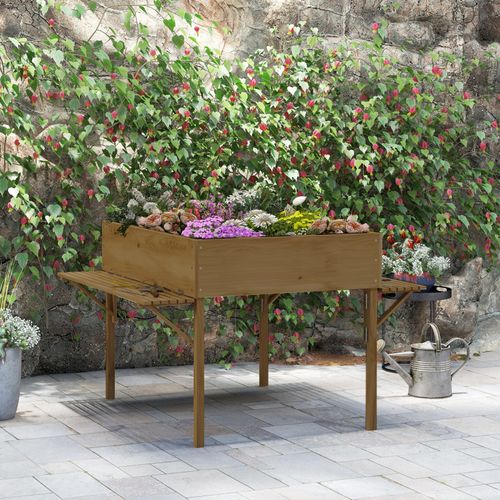 Jardinière Rectangulaire Sur Pied 12 Compartiments Tablettes Rabattables Bois