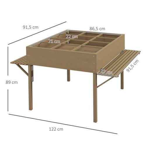 Jardinière Rectangulaire Sur Pied 12 Compartiments Tablettes Rabattables Bois