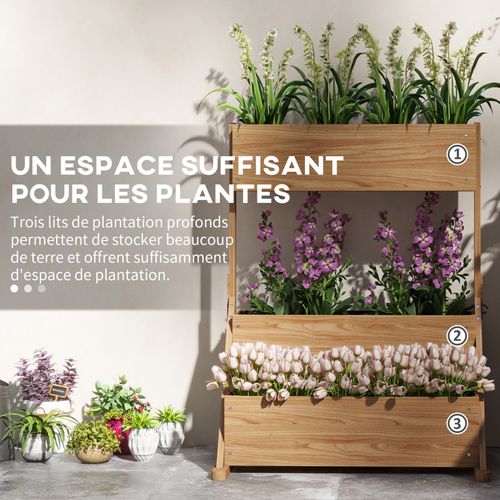 Jardinière 3 Niveaux - Inserts D'irrigation, Feutre Drainage - Bois Sapin Pré-huilé